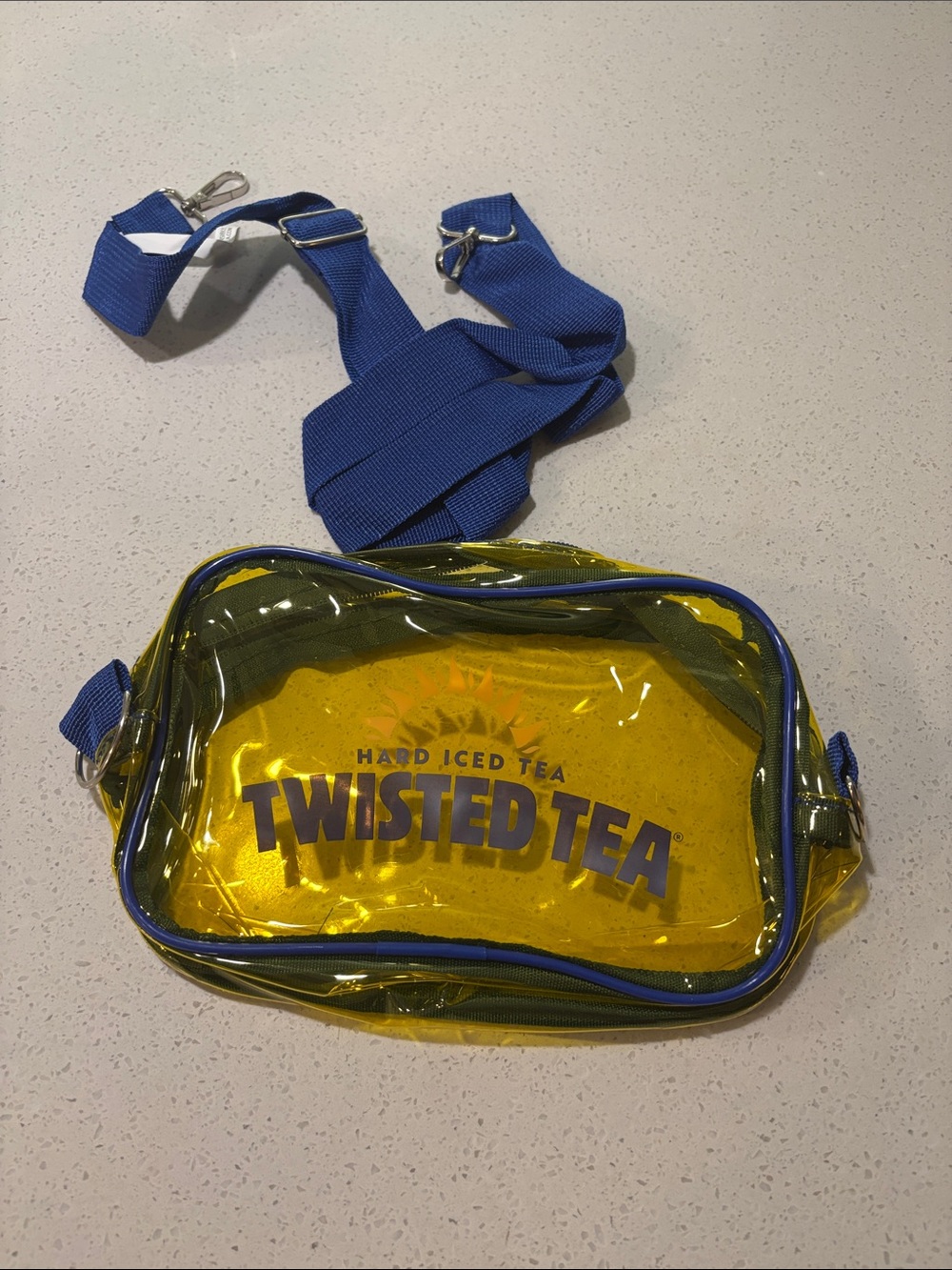 Twisted Transparent Yellow Crossbody with Blue Strap